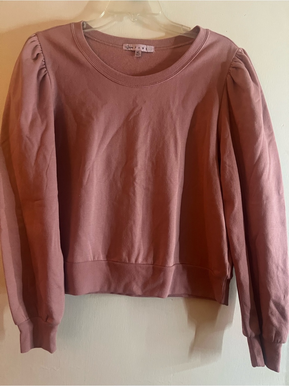 Crave Fame Dusty Rose Puff Sleeve Crewneck Sweatshirt